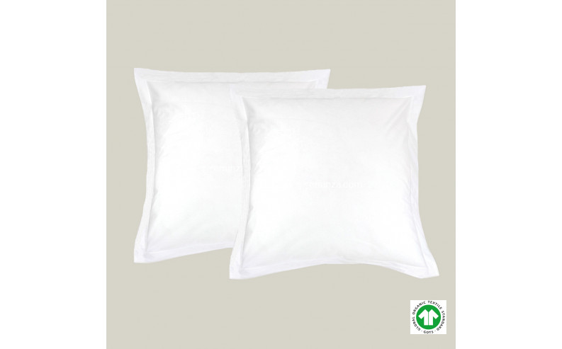 Lot 2 Taies d'oreiller Carré MAJESTIC ESSENTIEL Percale Coton BIO Blanc